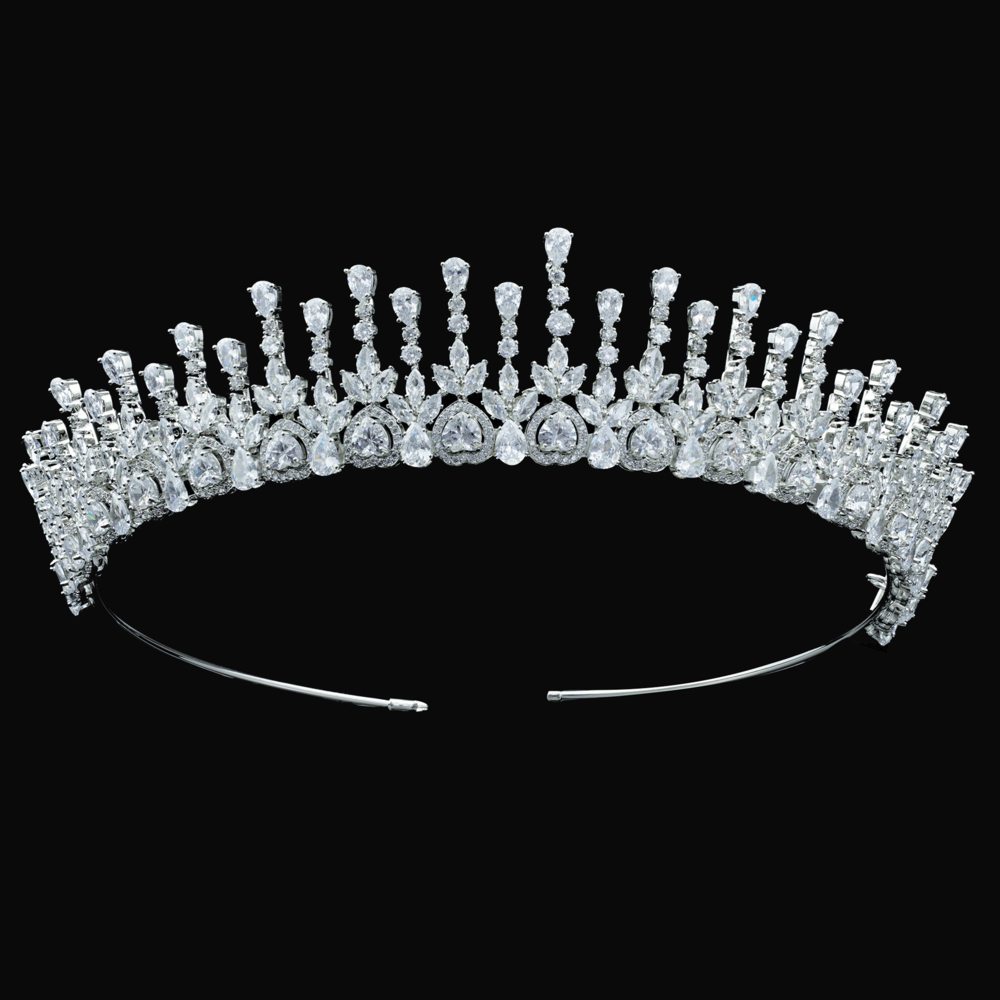 CZ Cubic Zirconia Princess Bridal Silver Crown Women's Hair Jewelry Shining  in The Middle, Accented with Scrolls Adorned with Original Design Jewels