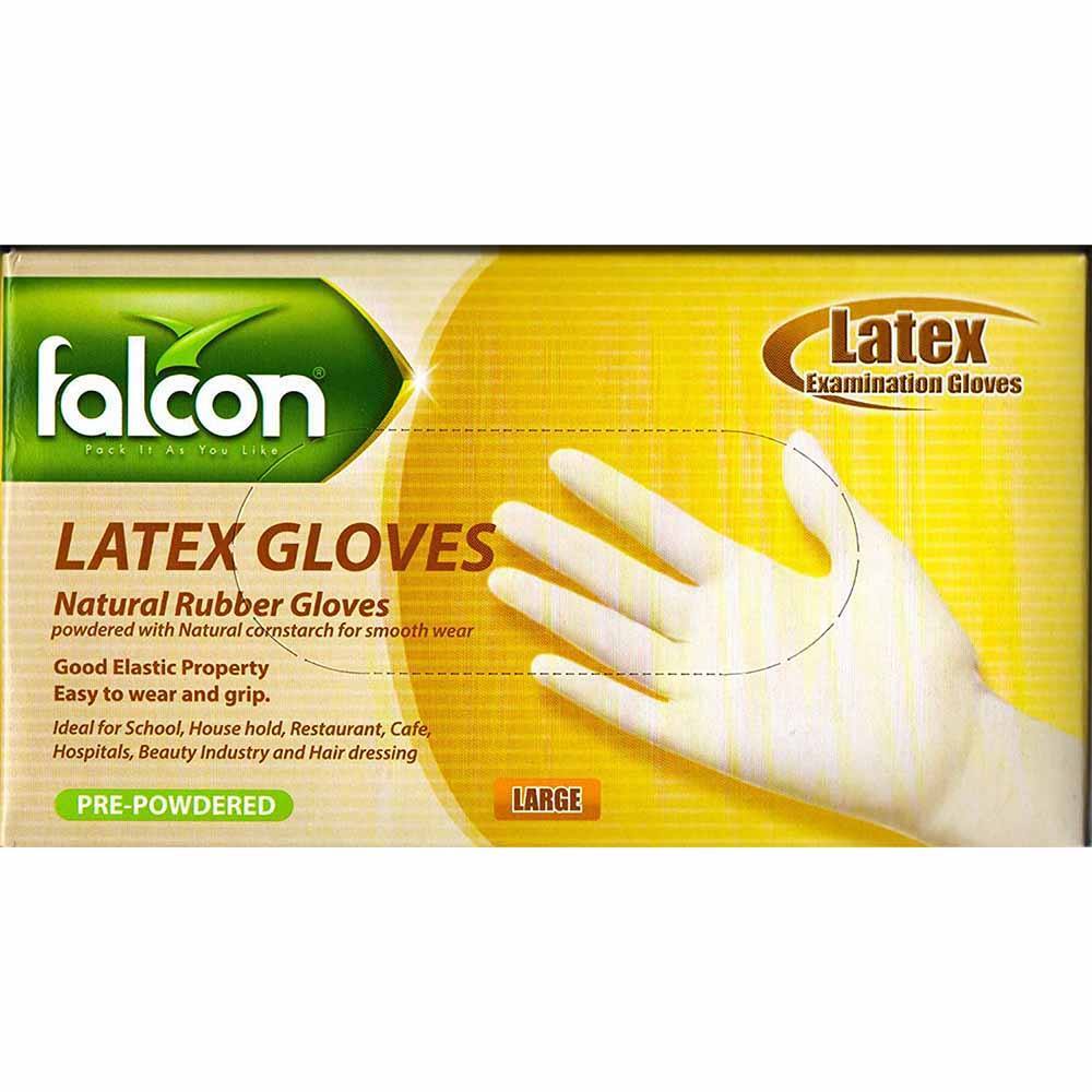 Falcon Latex Gloves, Rubber Large- 100pcs of Pre Powdered Gloves for Hair Dress
