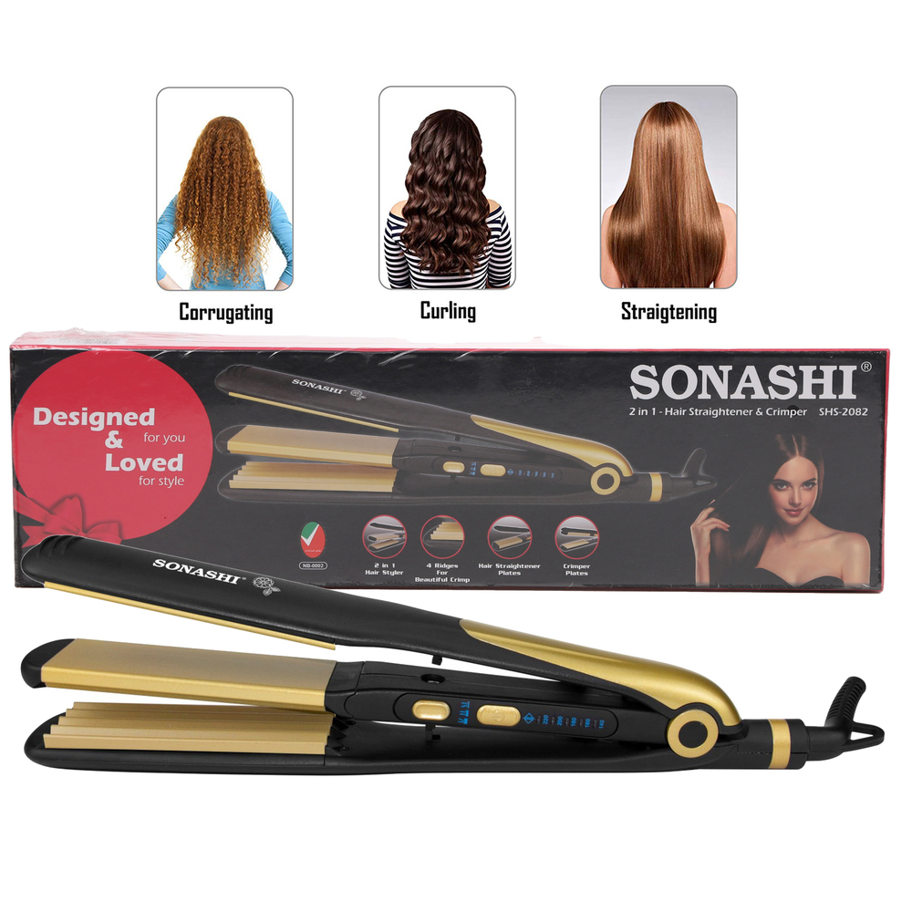 Sonashi 2in1 Hair Straightener and Crimper, White and Gold, Straightener  with Ceramic Coating Style